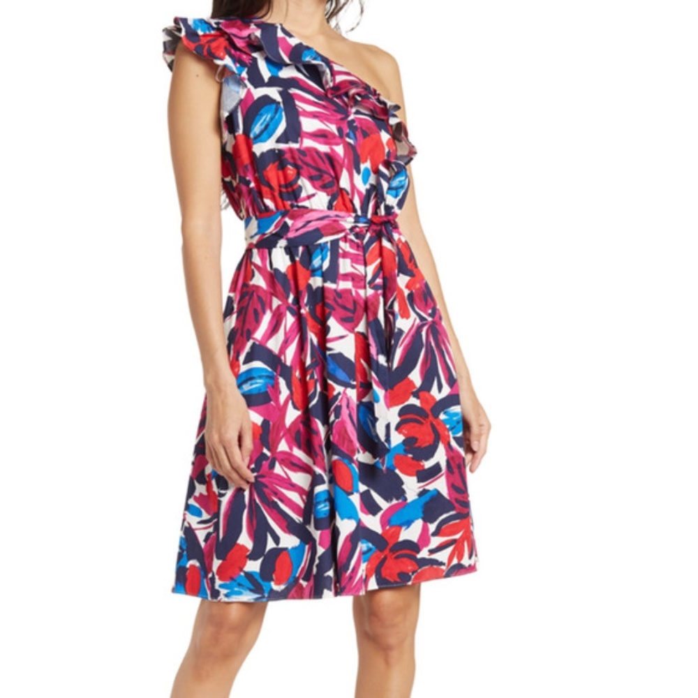 Donna Morgan dress one shoulder fit flare abstract floral size 2